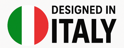 Logo with Italian flag design and 'Designed in Italy' text on a white background